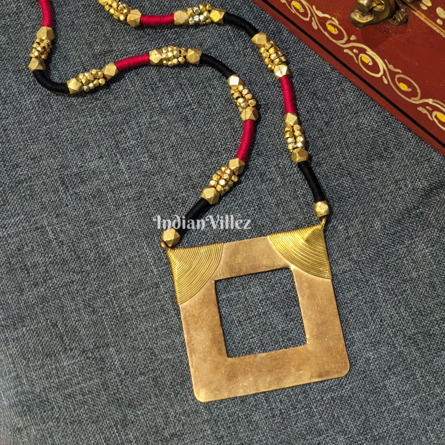 Handmade Tribal Dhokra Necklace (Square)