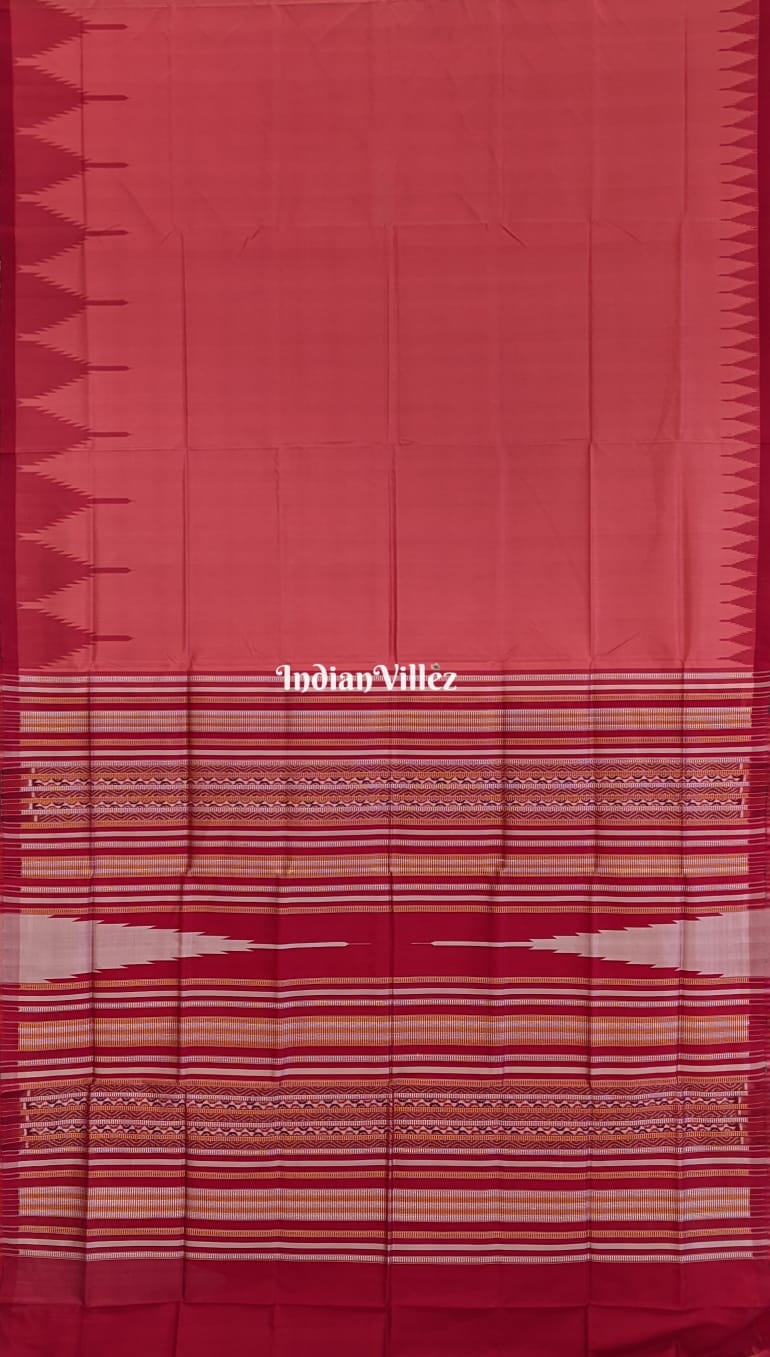 Peach Red Phoda Kumbha Sambalpuri Ikat Silk Saree