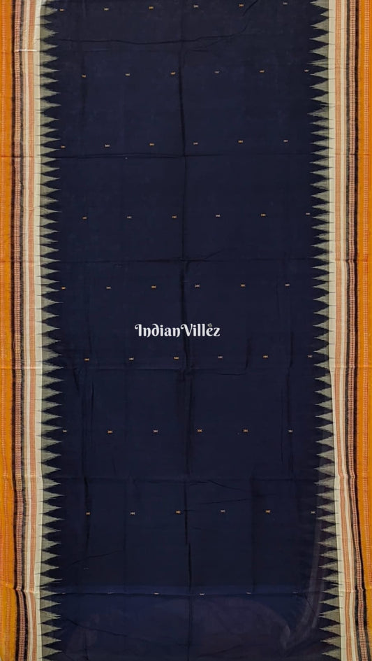 Blue White Yellow Bomkai Sambalpuri Cotton Saree