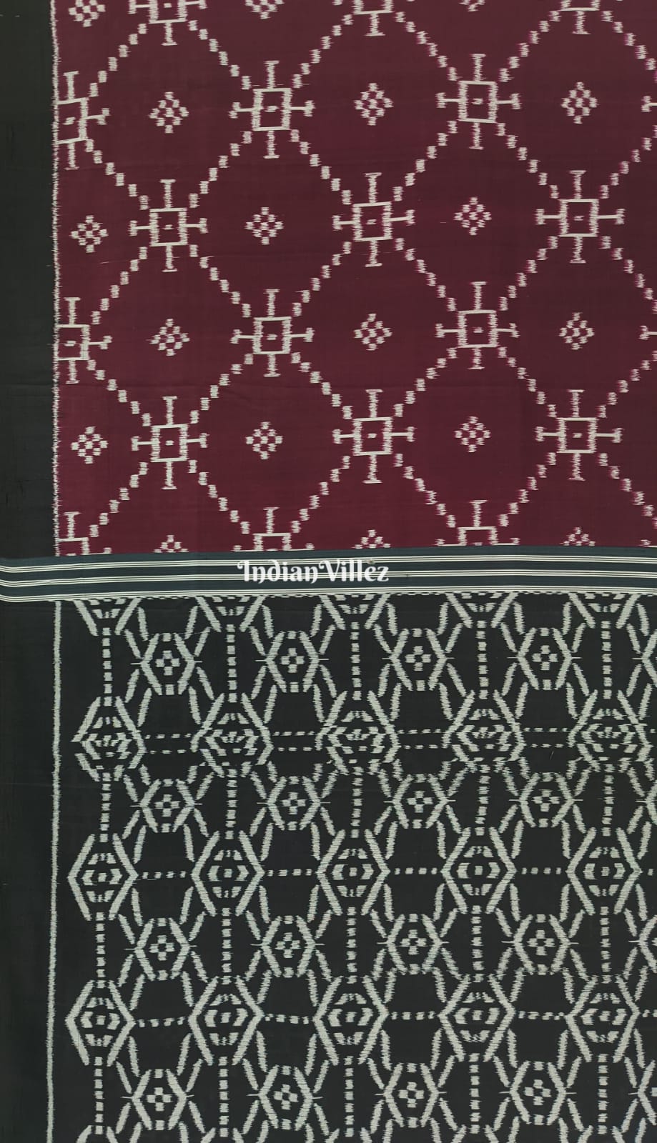 Dark Maroon with Black Pasapali inspired Contemporary Odisha Ikat Silk Saree