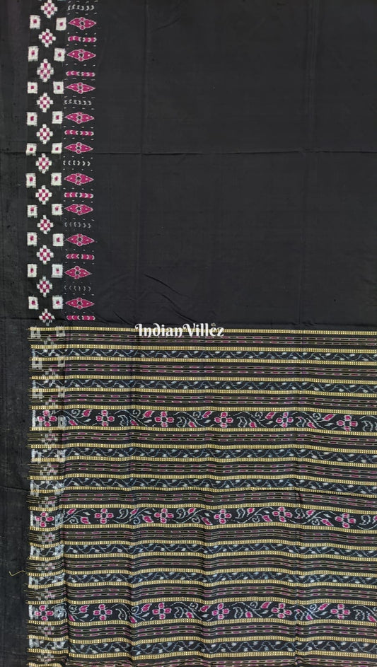 Black Border Pasapali Flower Ikat Sambalpuri Silk Saree