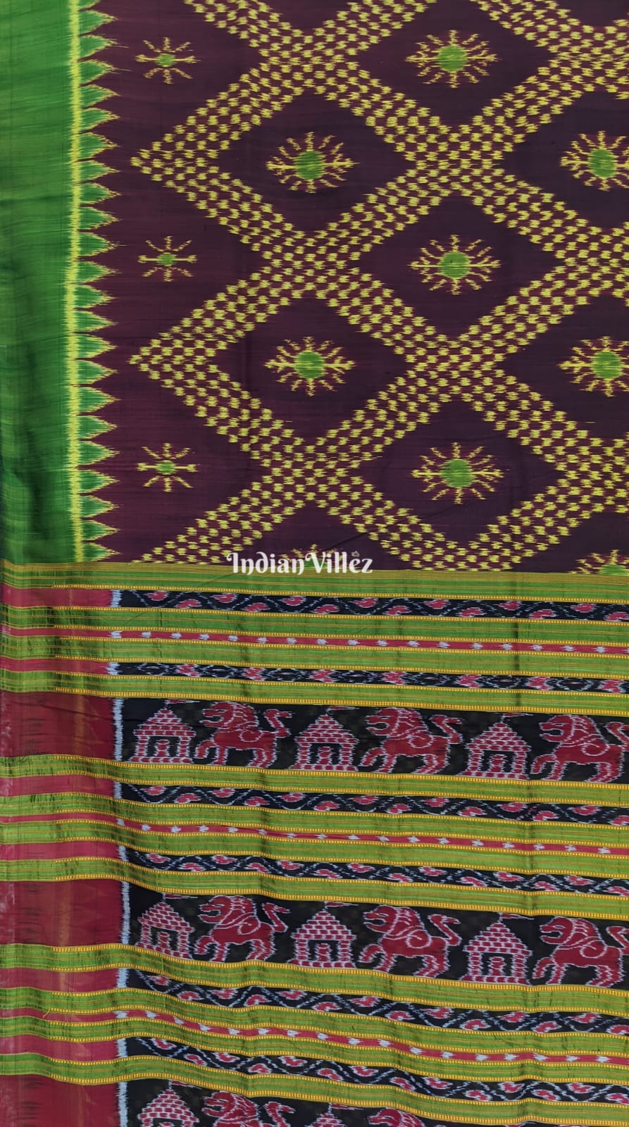 Dark Maroon Odisha Ikat Contemporary Tarabali Silk Saree