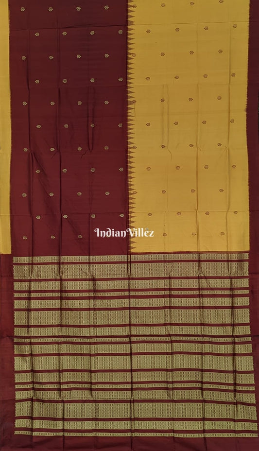 Mustered Yellow & Maroon Bomkai Sambalpuri Contemporary Silk Saree