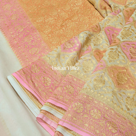 Pink Peach Rangkaat Banarasi Khaddi Georgette Saree