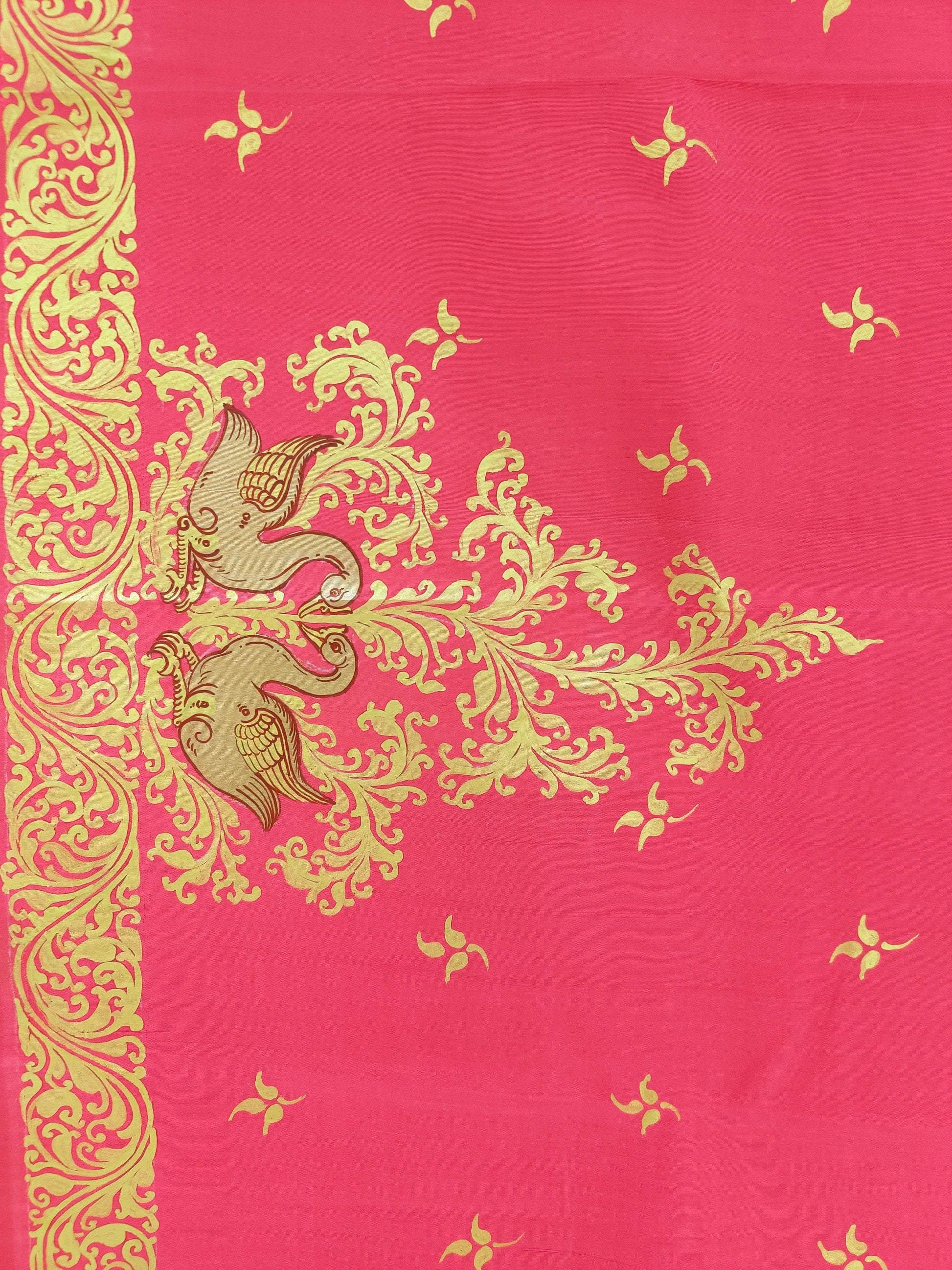 Royal Pink Swan Pattachitra Silk Handloom Saree