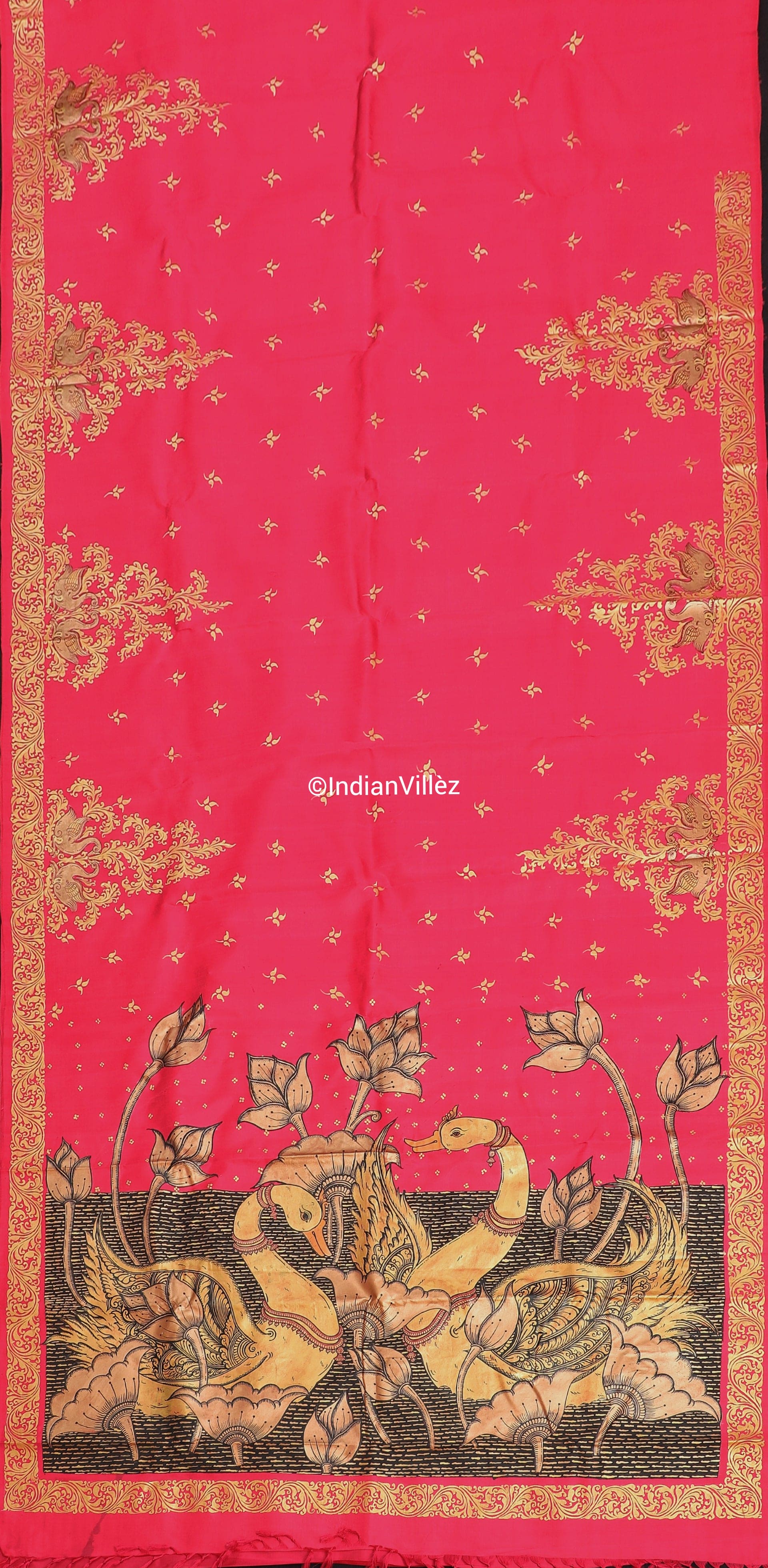 Royal Pink Swan Pattachitra Silk Handloom Saree