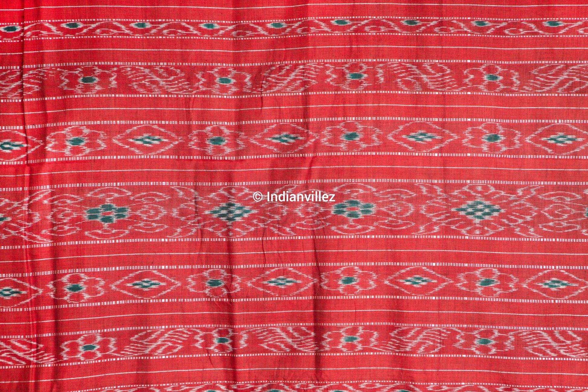 Grey Red Bada Fula ( Big Flower ) Odisha Ikat Handloom Cotton Saree