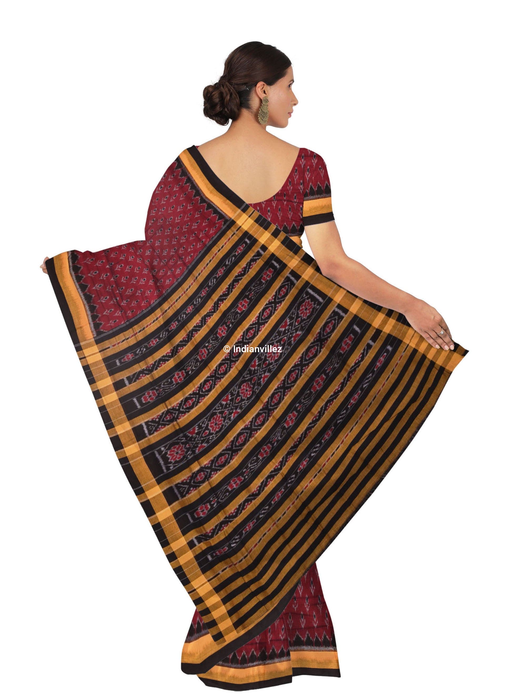 Maroon with Yellow Border Odisha Handloom Cotton Ikat Saree