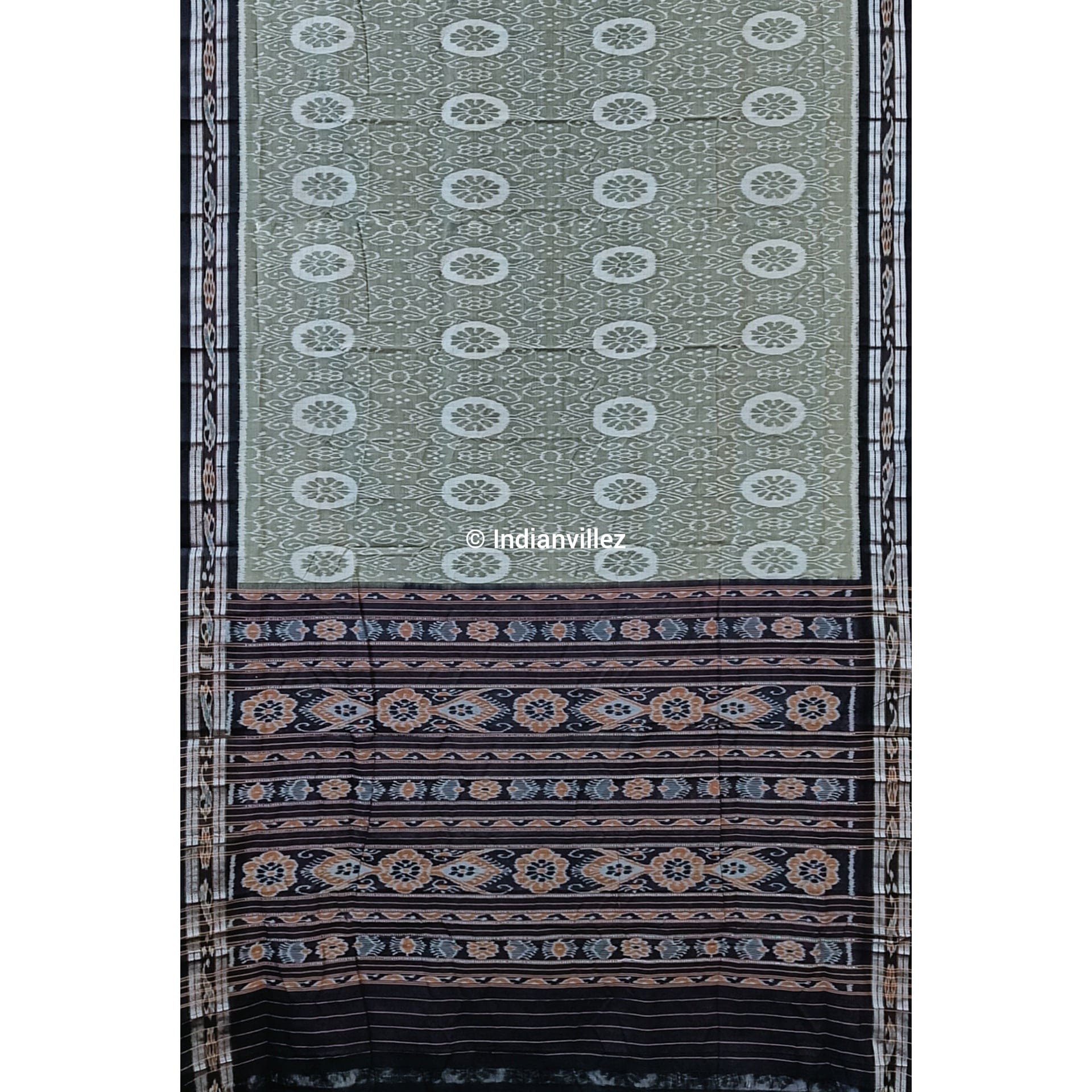 Grey With Black Anchal Sambalpuri Ikat Cotton Saree