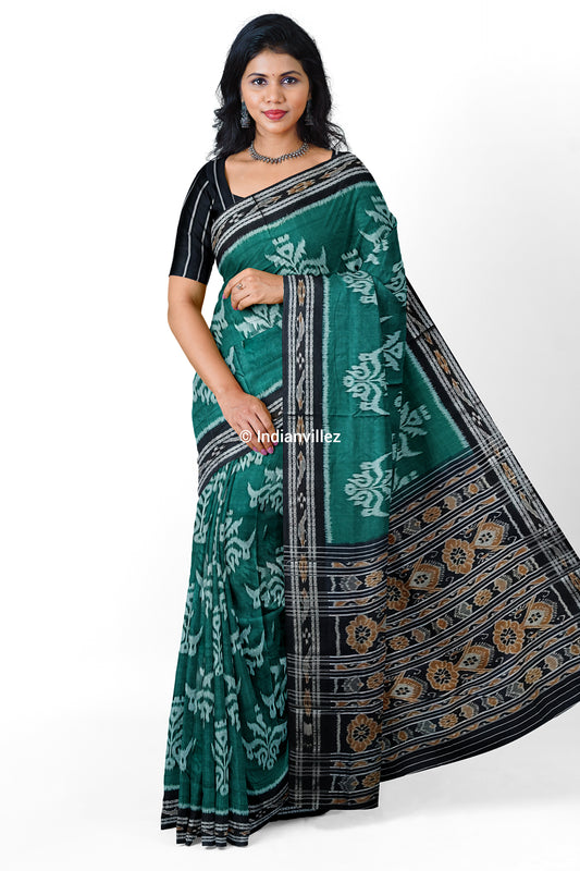 Green Parijat Flower Odisha Handloom Sambalpuri Cotton Saree