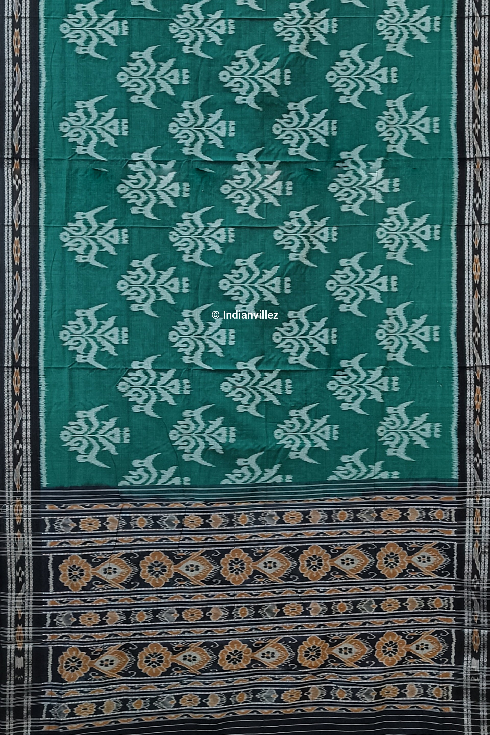 Green Parijat Flower Odisha Handloom Sambalpuri Cotton Saree