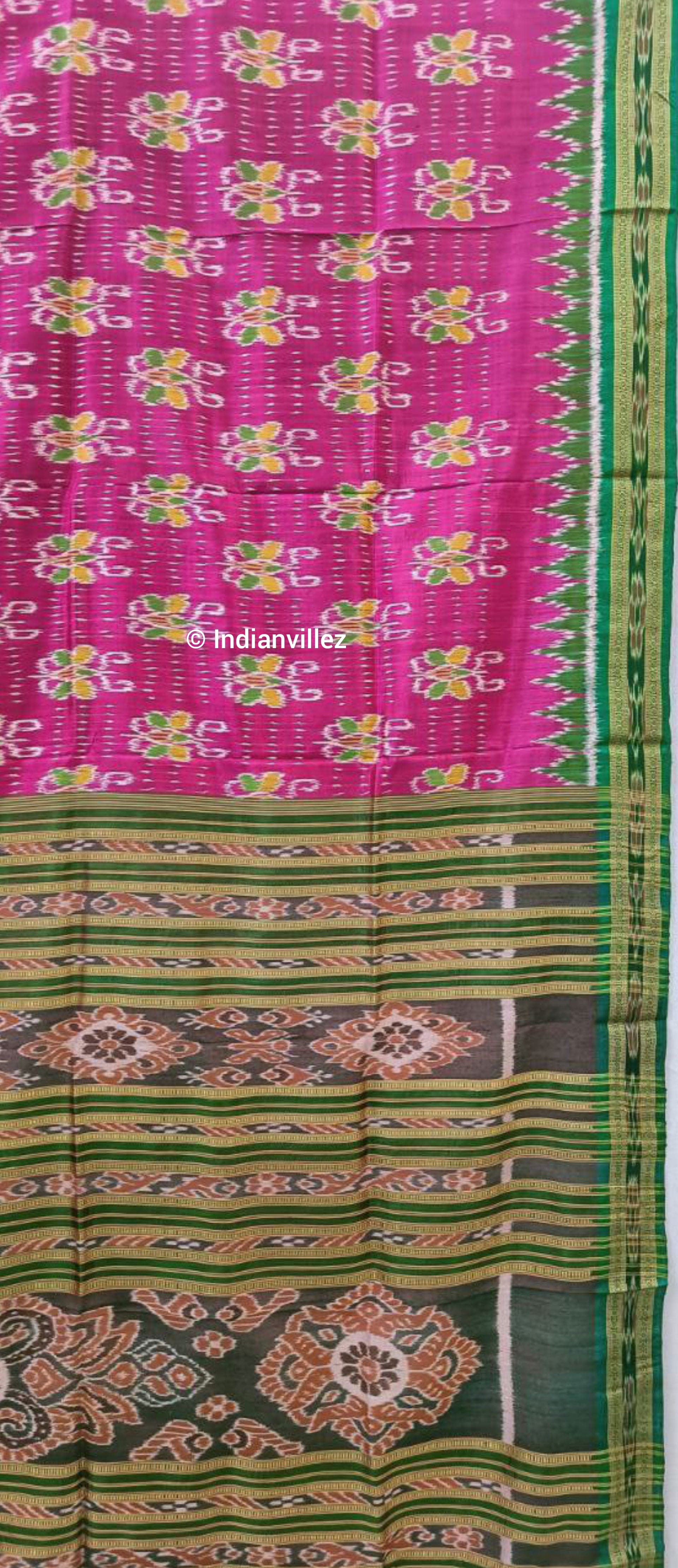 Pink Green Butterfly Odisha Handloom Khandua Silk Saree