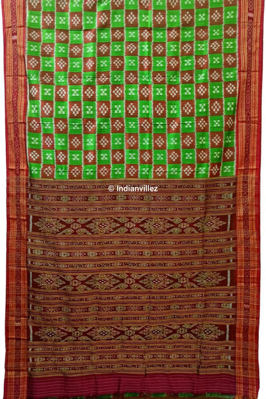 Green Maroon Body Pasapalli Odisha Handloom Khandua Silk Saree