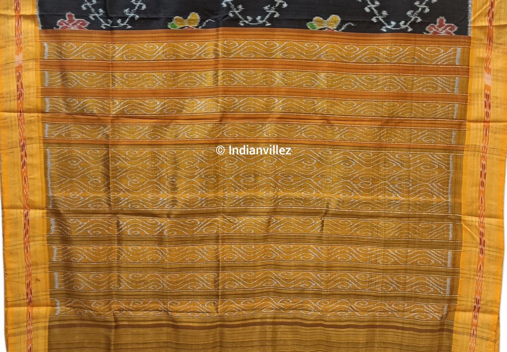 Black Lotus Bird and Butterfly Odisha Handloom Khandua Silk Saree