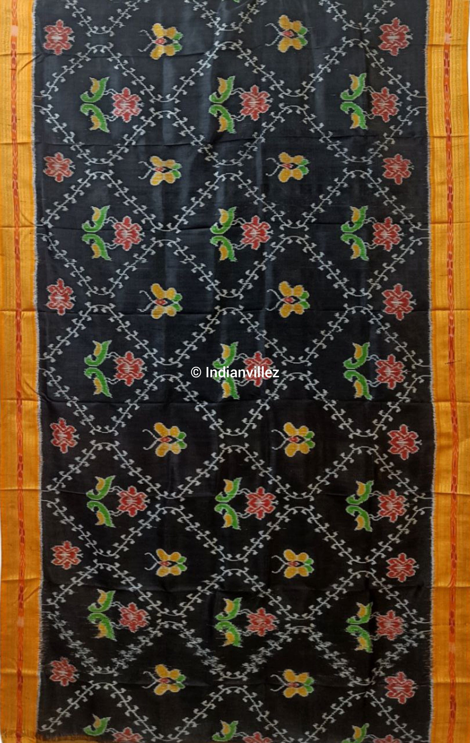 Black Lotus Bird and Butterfly Odisha Handloom Khandua Silk Saree