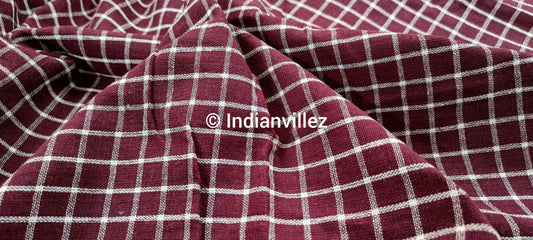 Maroon Checkered Organic Natural Dyed Kotpad Handloom Fabric