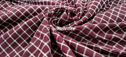 Maroon Checkered Organic Natural Dyed Kotpad Handloom Fabric