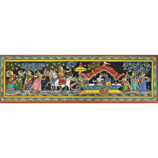 Mathura Vijay Shri Krishna Theme Odisha Pattachitra Decor Painting - IndianVillez