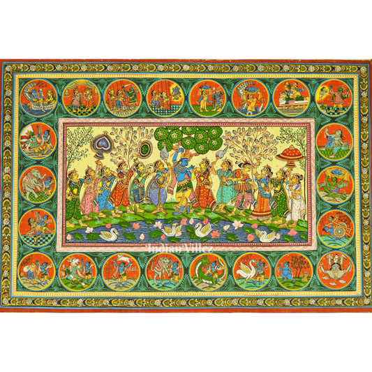 Shree Krishna Life STory Pattachitra Painting For Home Wall Art Decor