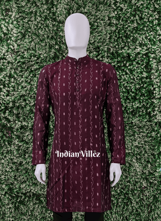 Wine Tipa Design Sambalpuri Ikat Cotton Kurta For Men