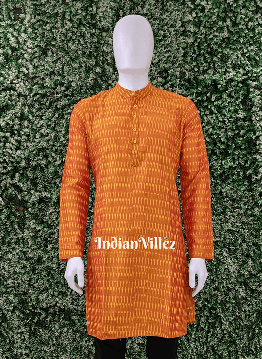 Mustard Golden Pochampally Ikat Cotton Kurta for Men