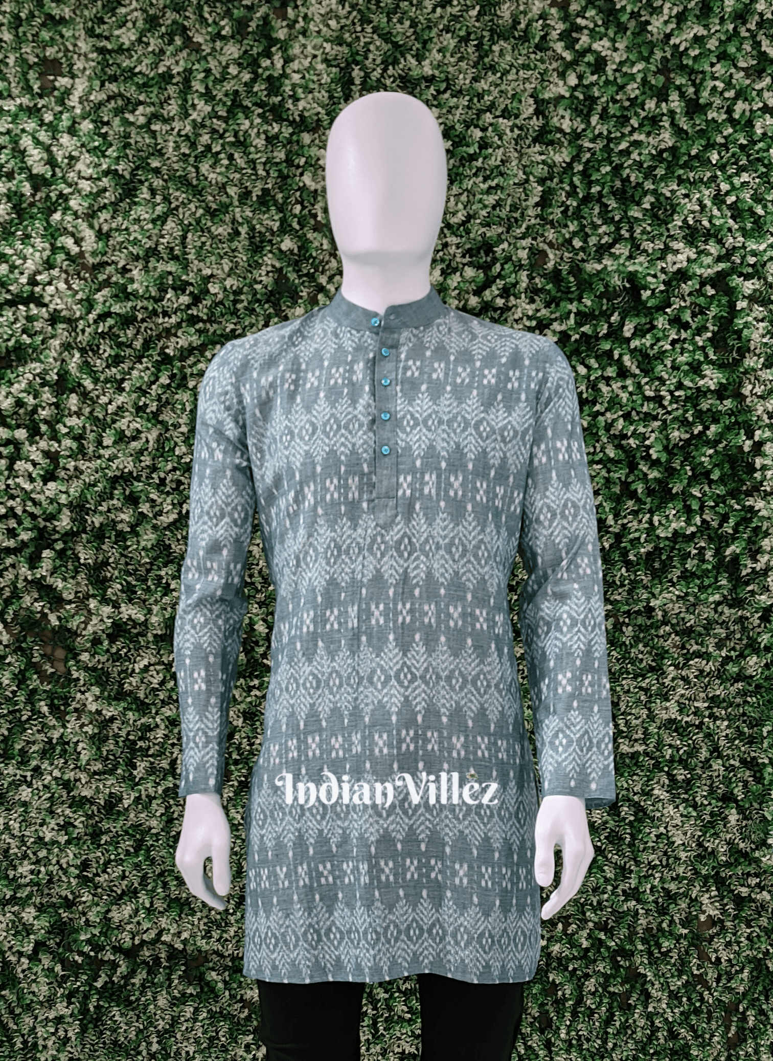 Mint Jhoti Design Sambalpuri Ikat Cotton Kurta for Men