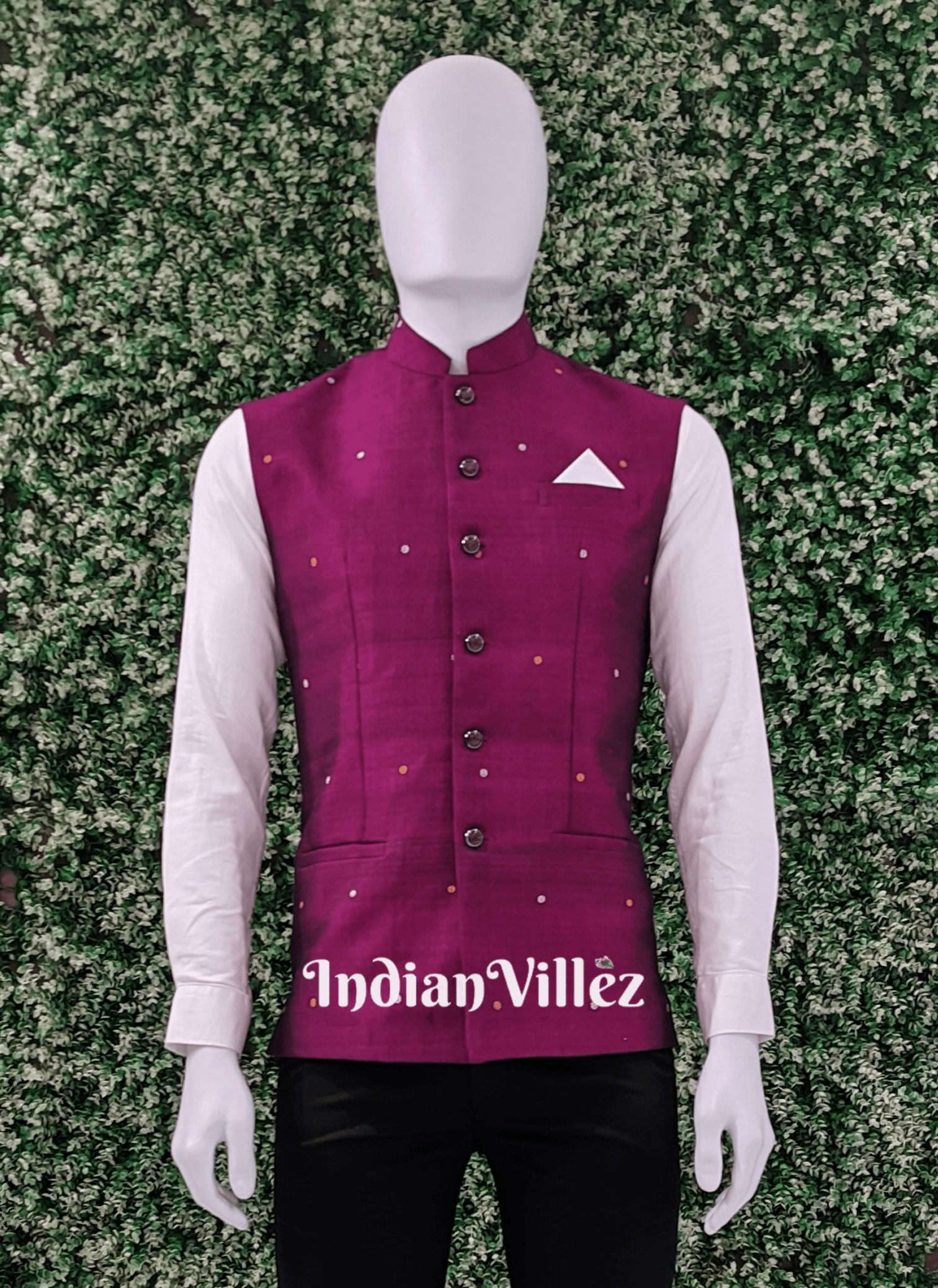 Magenta Butta Design Sambalpuri Ikat Half Jacket For Men