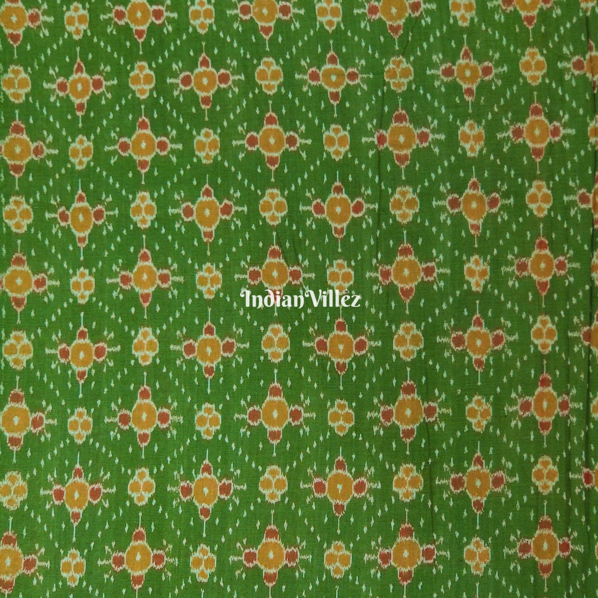 Mehndi Green Odisha Handloom Cotton Ikat Fabric