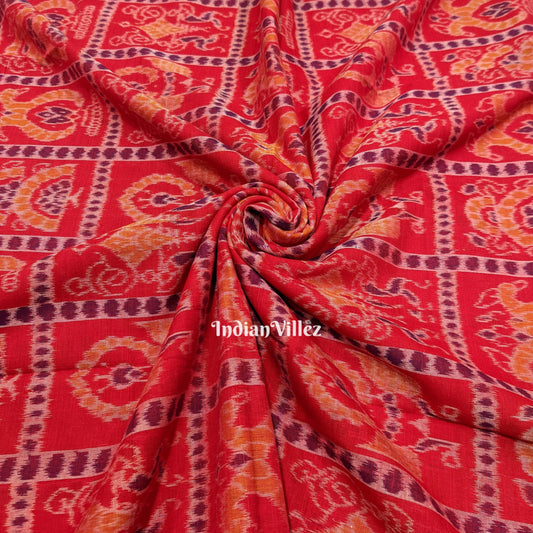 Red Seven Kothi Odisha Handloom Cotton Ikat Fabric