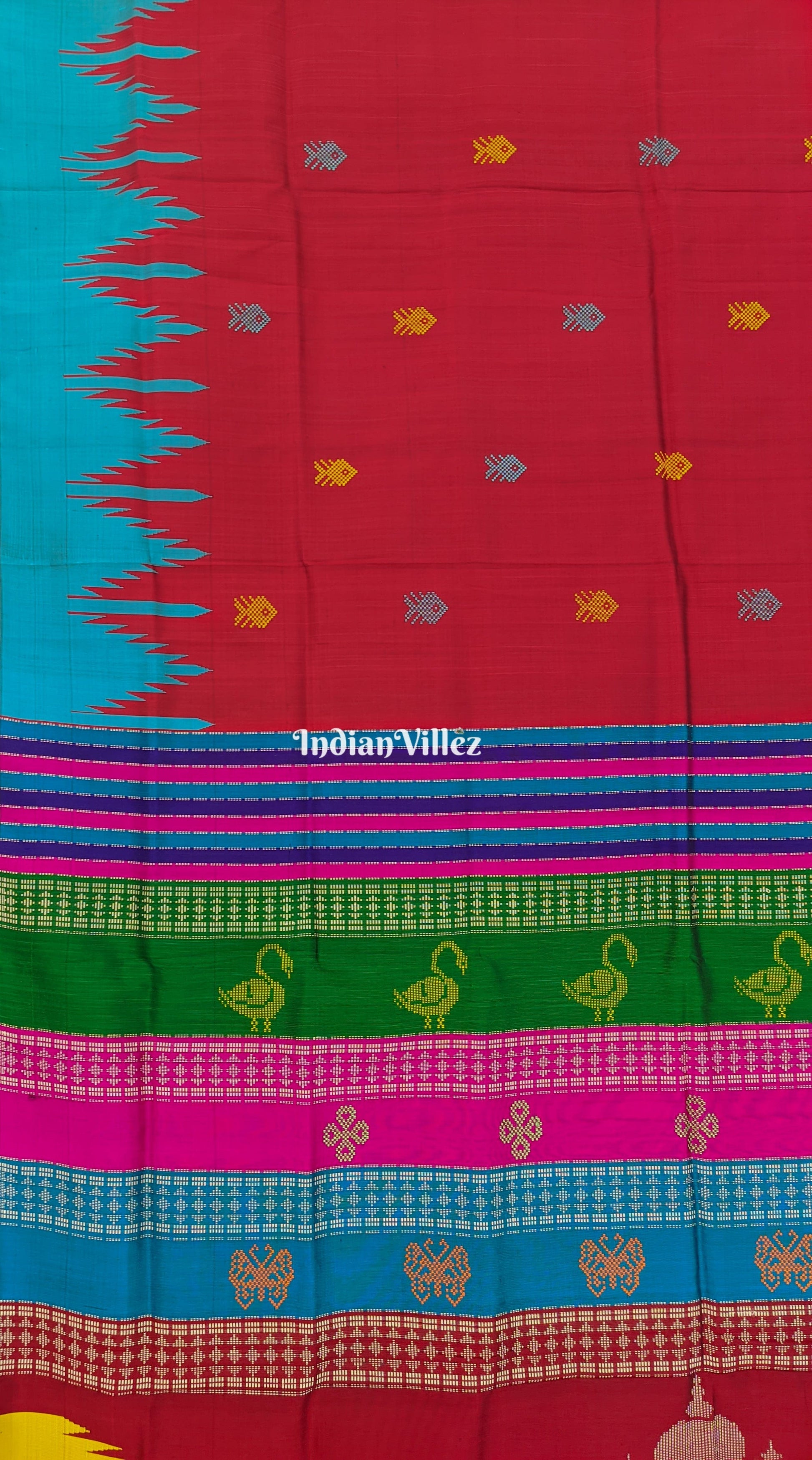 Red Taj Mahal Odisha Handloom Berhampuri Single Pallu Silk Saree