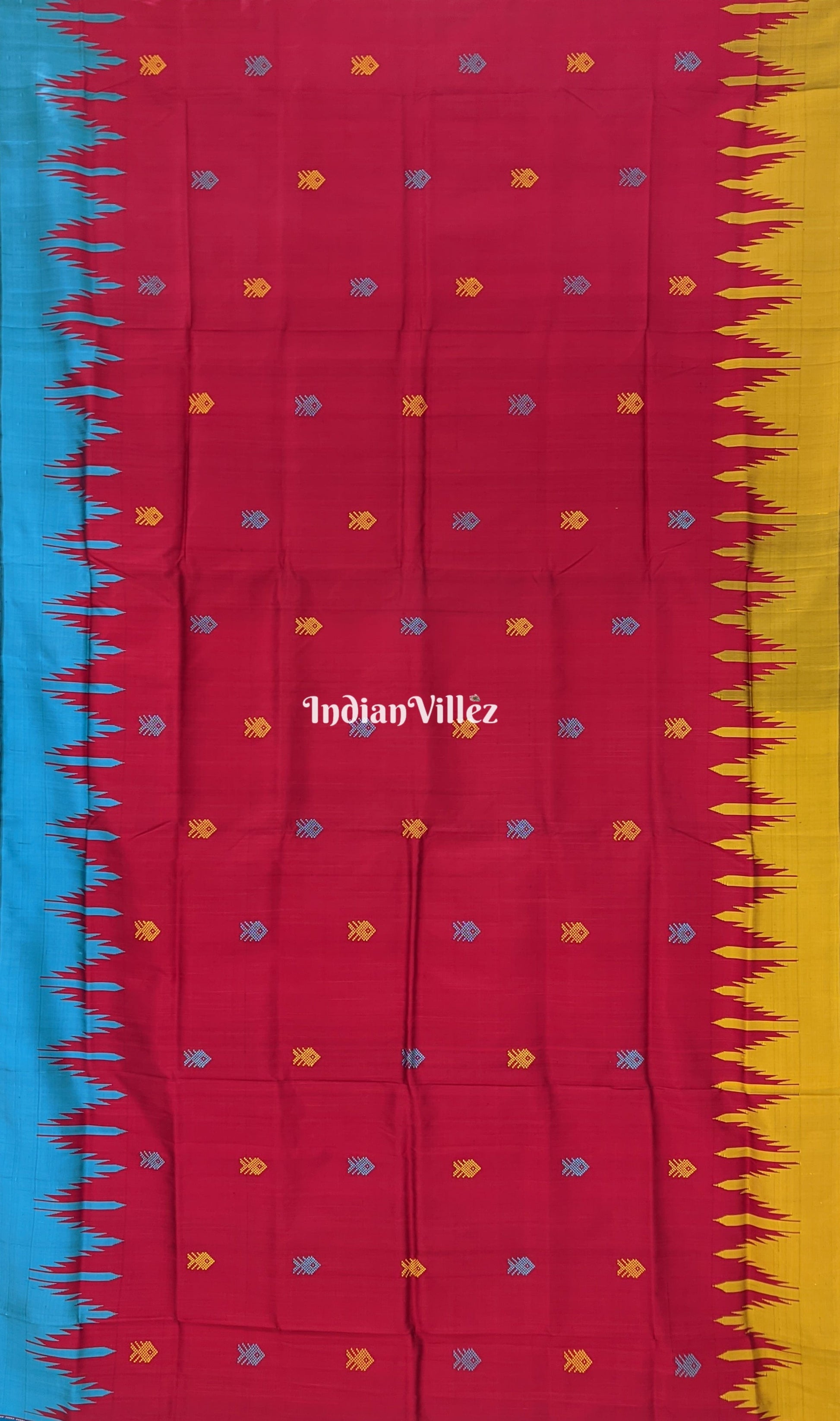 Red Taj Mahal Odisha Handloom Berhampuri Single Pallu Silk Saree