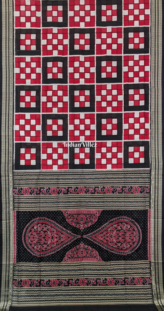 Black Red 5 Kothi Bada Pasapali Sambalpuri Silk Saree