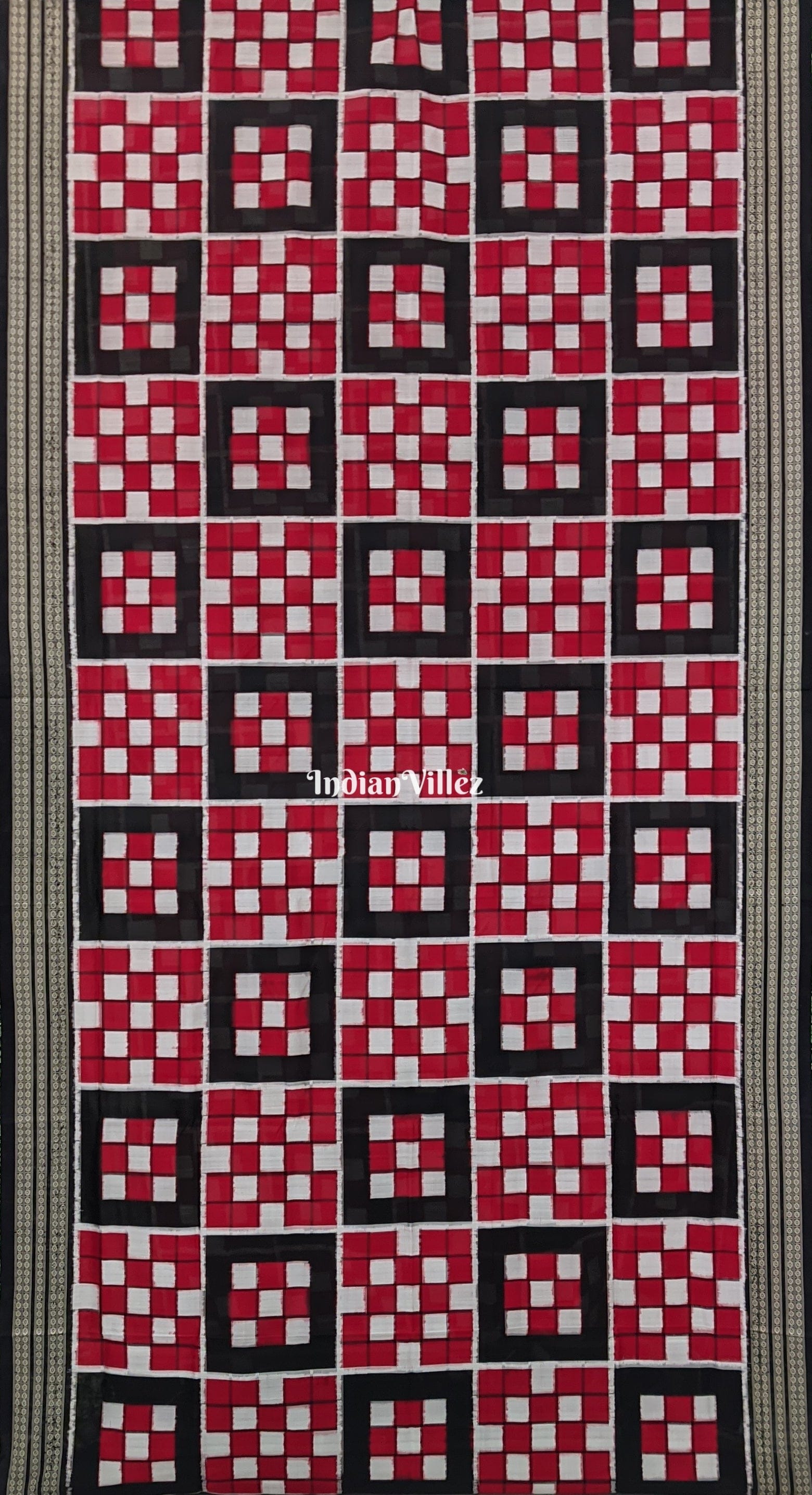 Black Red 5 Kothi Bada Pasapali Sambalpuri Silk Saree