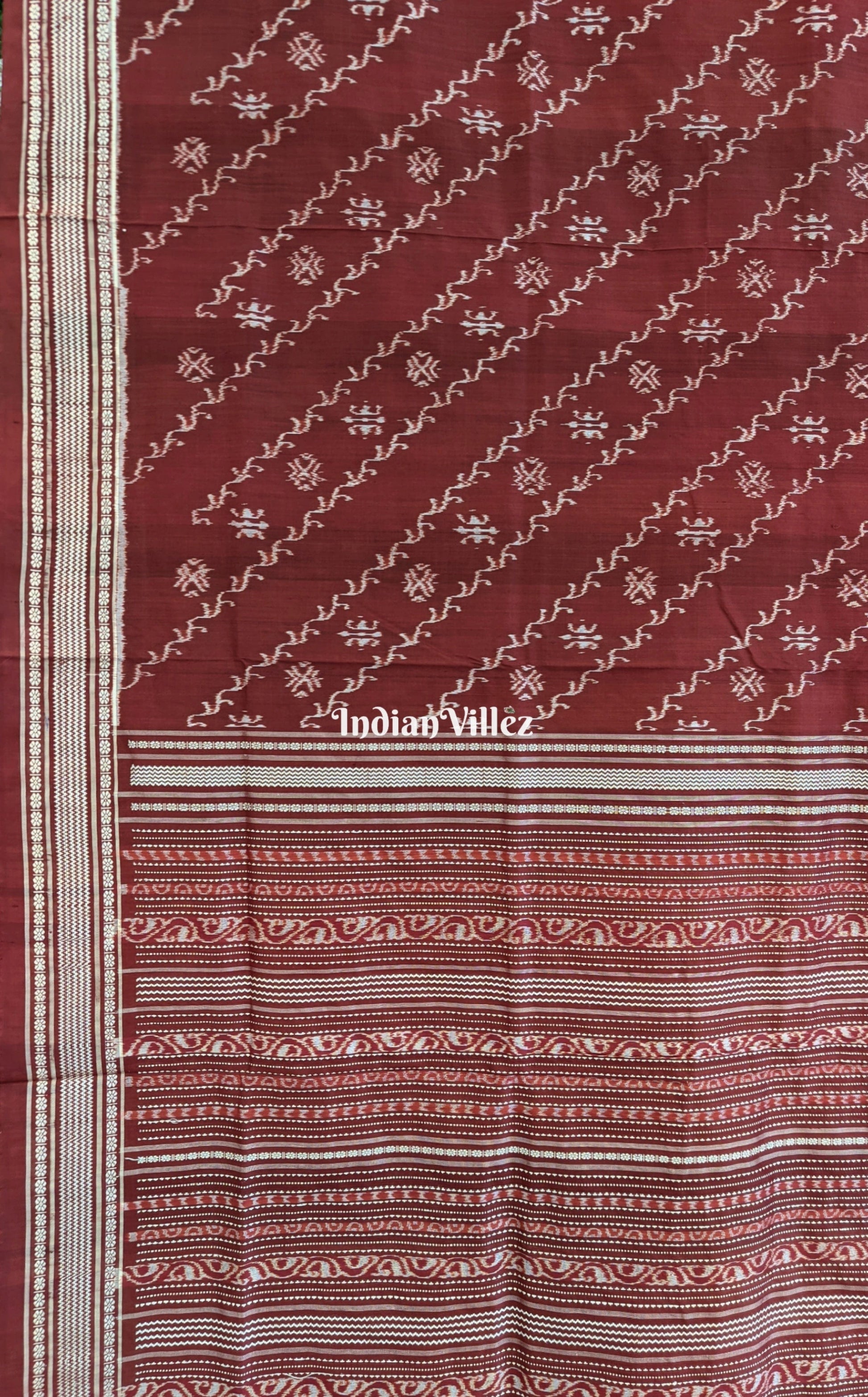 Maroon Creeper Design Sambalpuri Natural Dyed Handloom Silk Saree