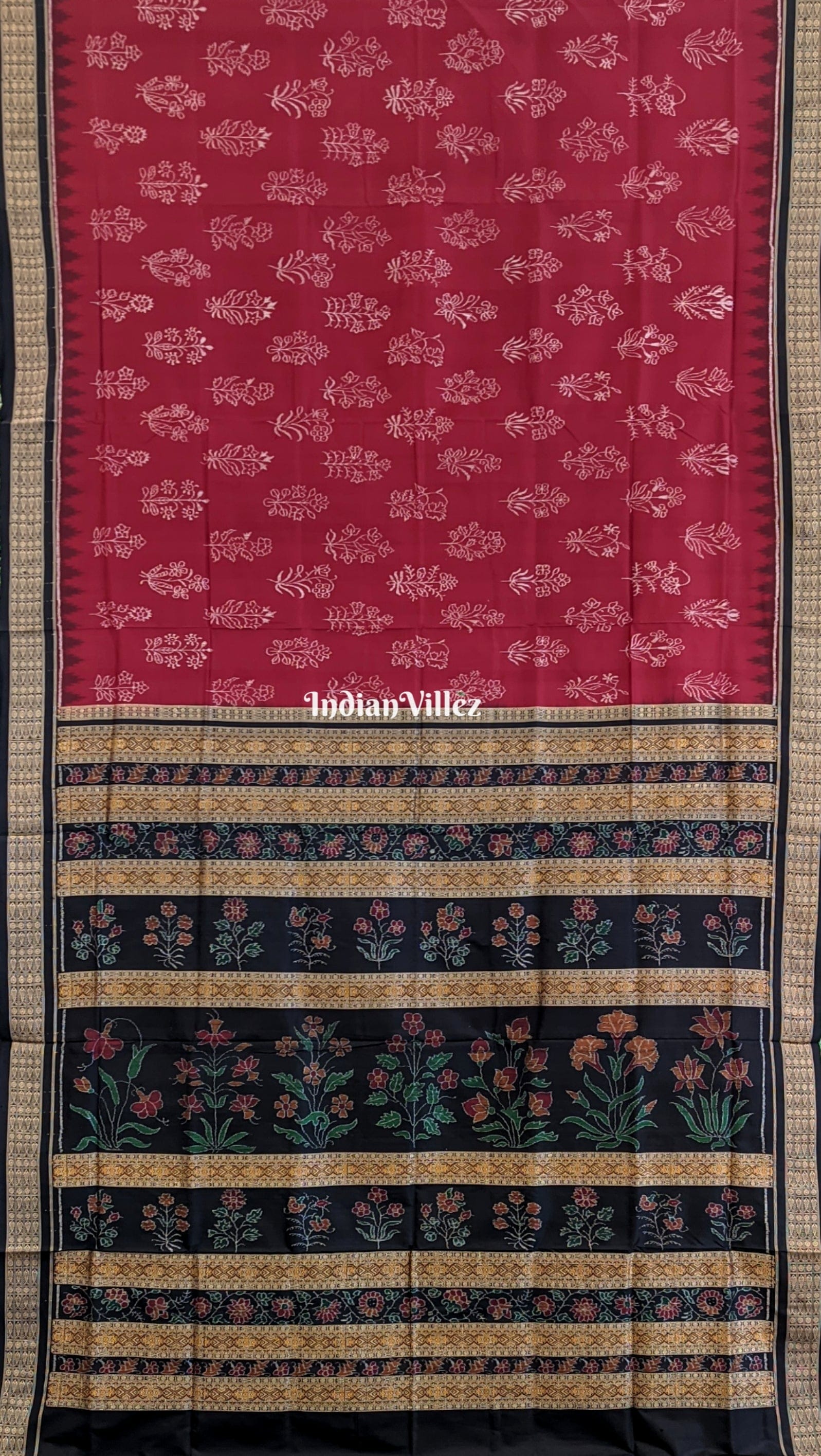 Maroon Sambalpuri Natural Dyed Silk Saree by National Award Winner Weaver