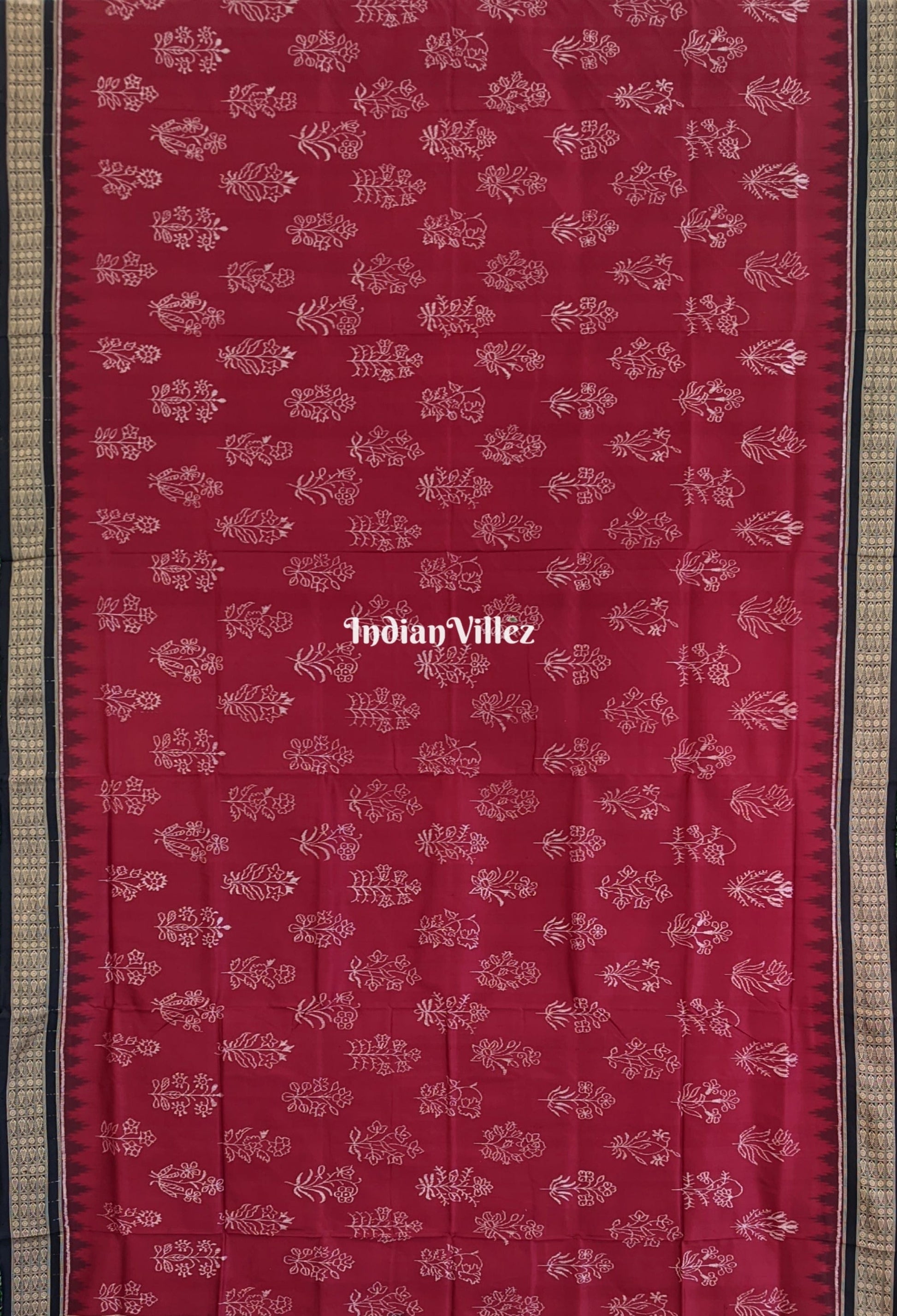 Maroon Sambalpuri Natural Dyed Silk Saree by National Award Winner Weaver