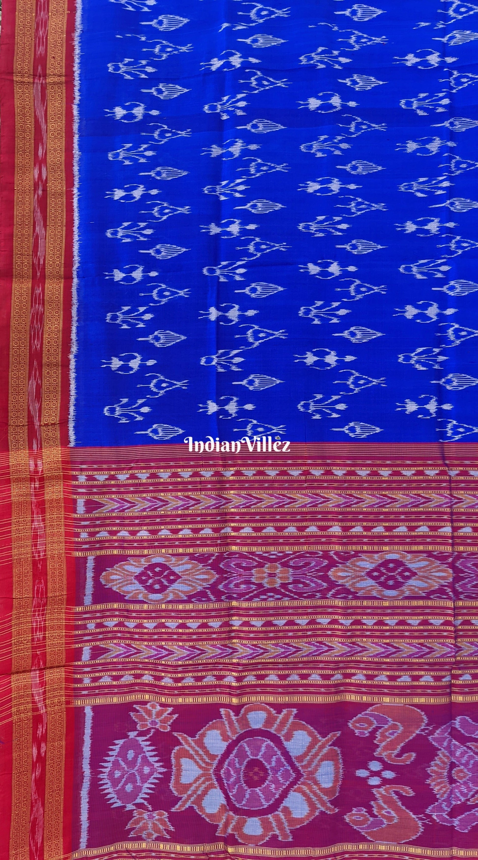 Blue Tribal Themed Odisha Handloom Khandua Silk Saree