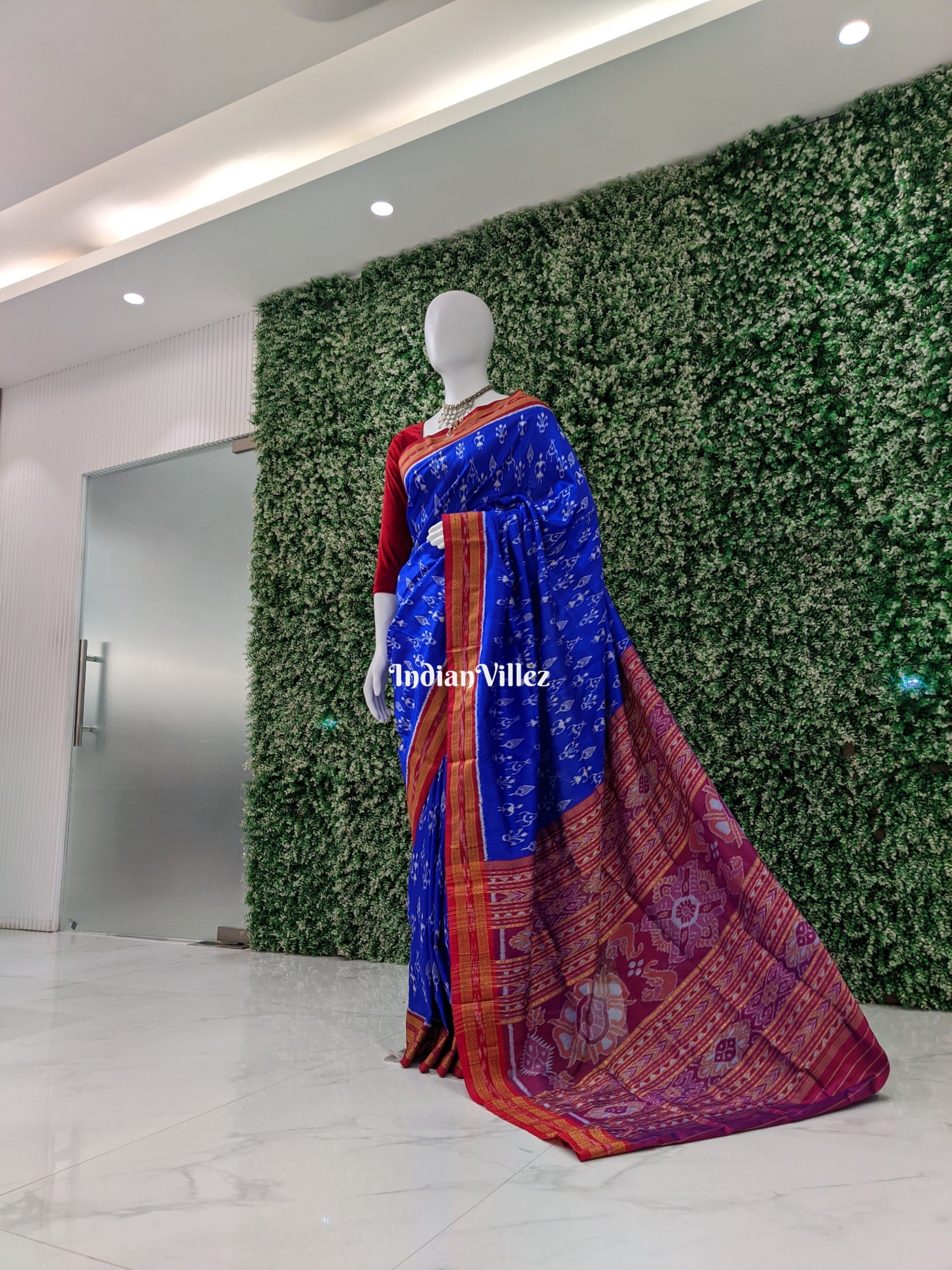 Blue Tribal Themed Odisha Handloom Khandua Silk Saree