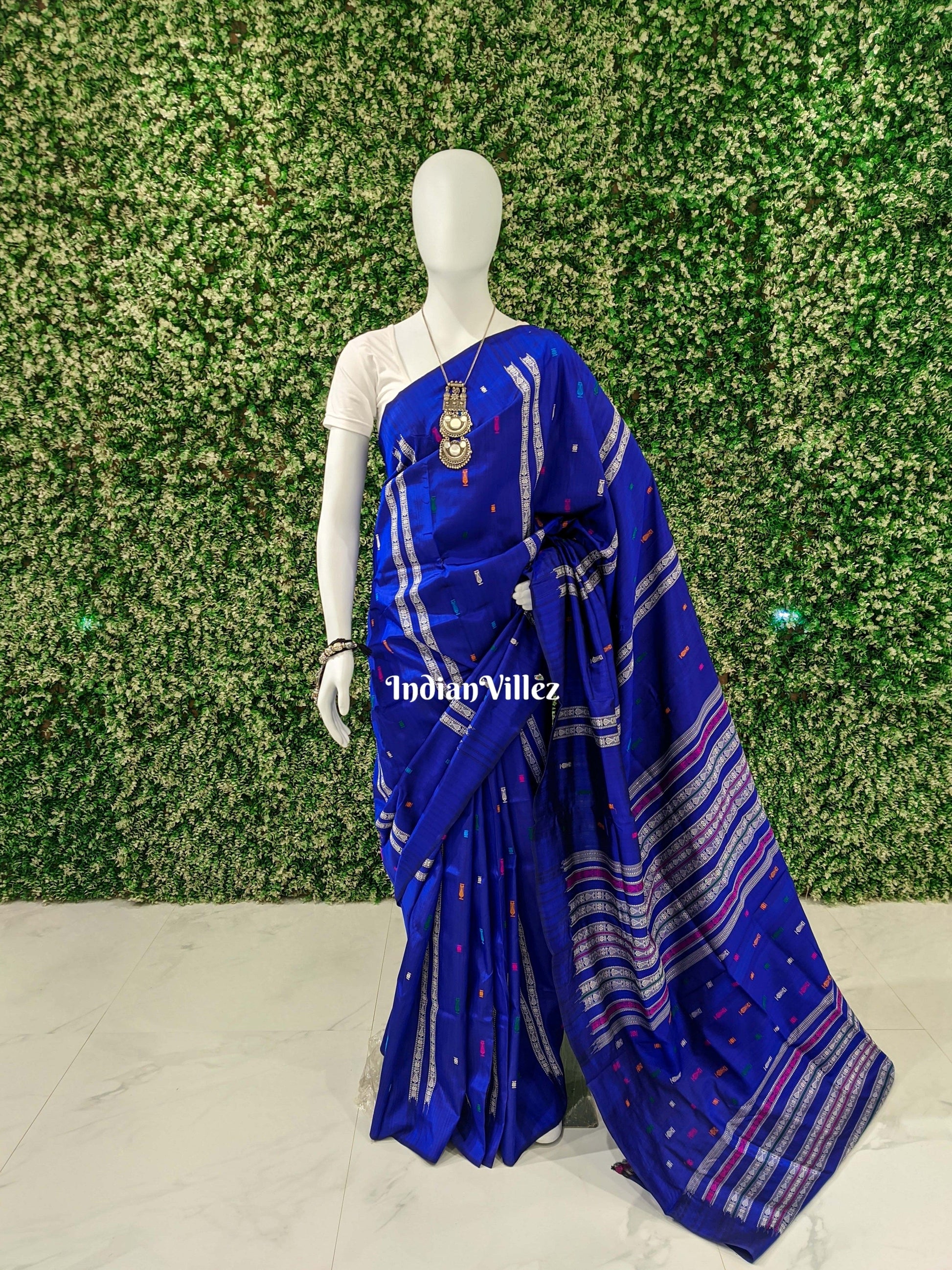 Blue Habaspuri Inspired Fish Sambalpuri Bomkai Silk Handloom Saree