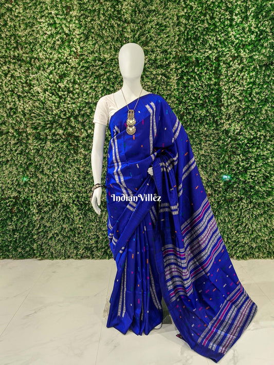 Blue Habaspuri Inspired Fish Sambalpuri Bomkai Silk Handloom Saree