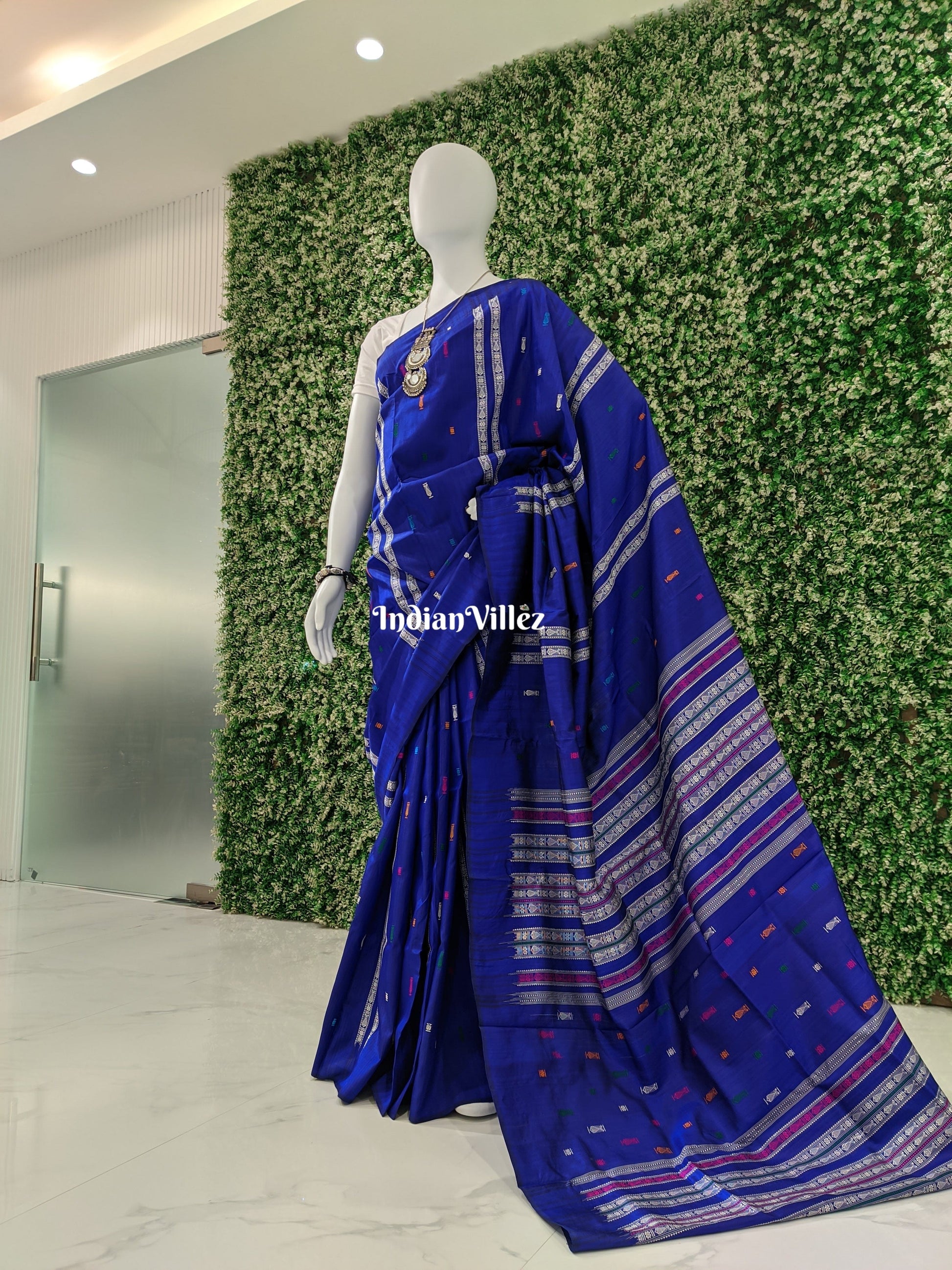 Blue Habaspuri Inspired Fish Sambalpuri Bomkai Silk Handloom Saree