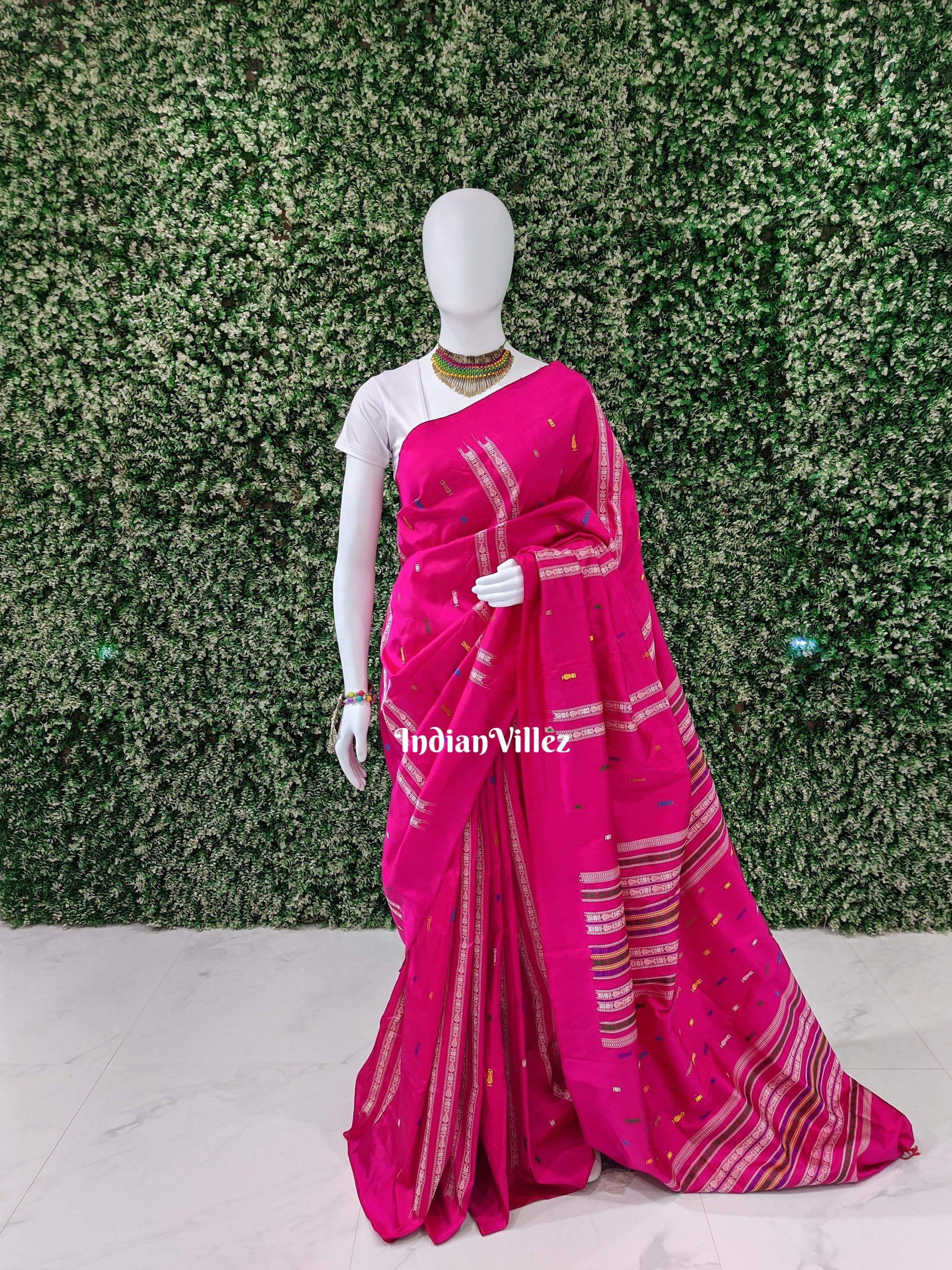 Pink Habaspuri Inspired Fish Sambalpuri Handloom Bomkai Silk Saree