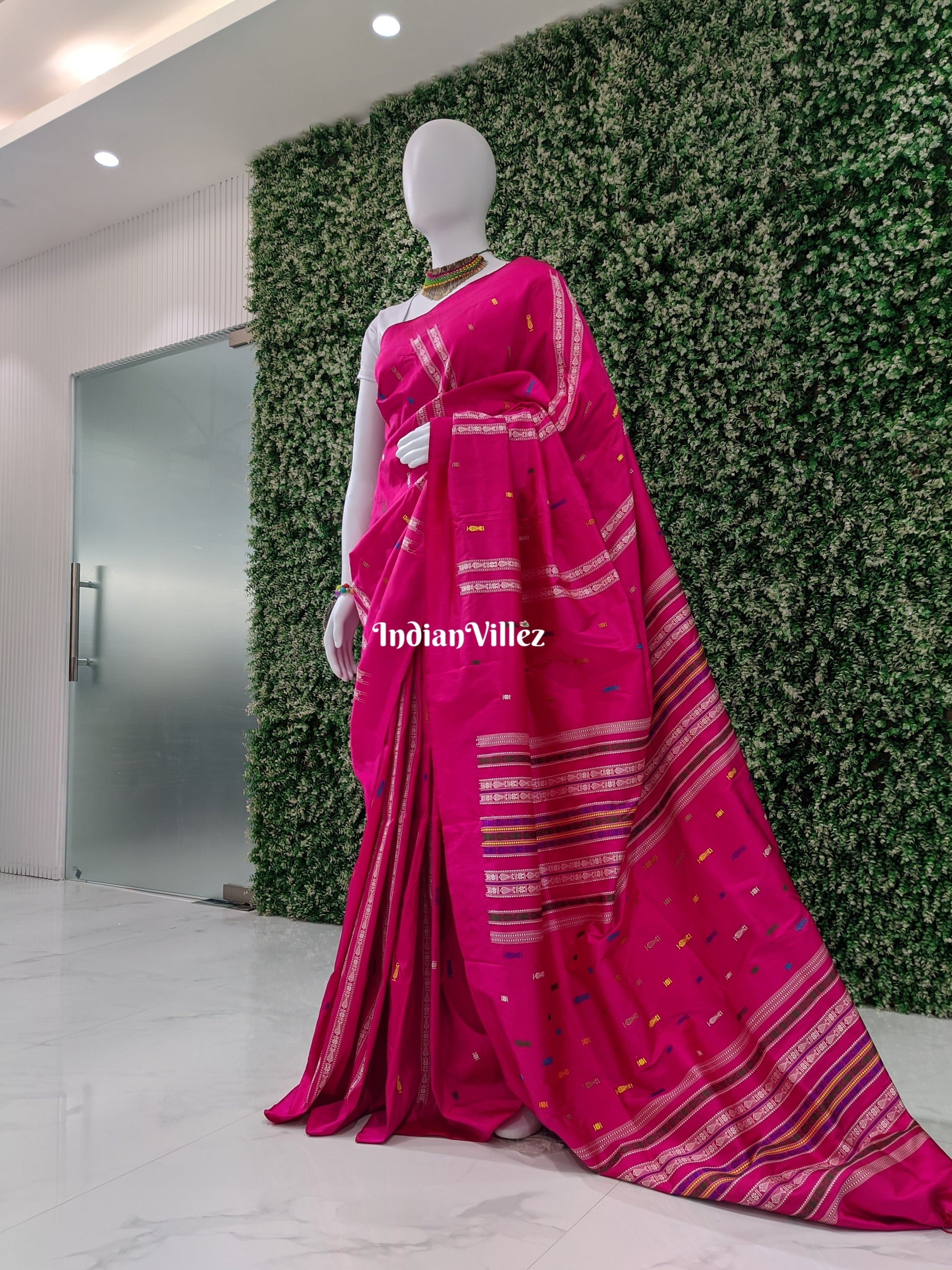 Pink Habaspuri Inspired Fish Sambalpuri Handloom Bomkai Silk Saree