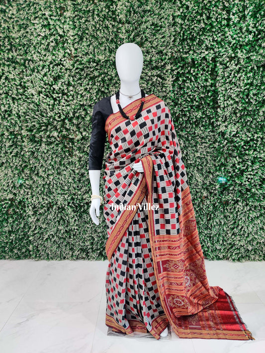 Off White Red Black Odisha Handloom Khandua Silk Saree