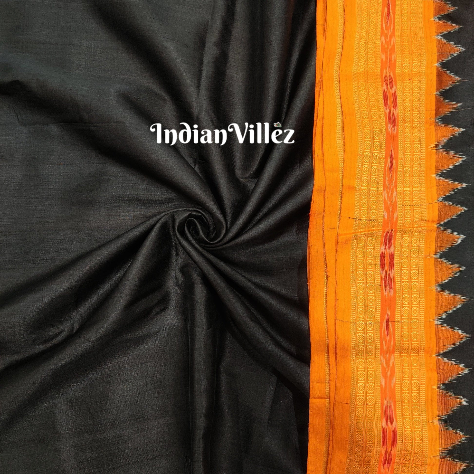 Black Yellow Sambalpuri Silk Ikat Blouse Fabric