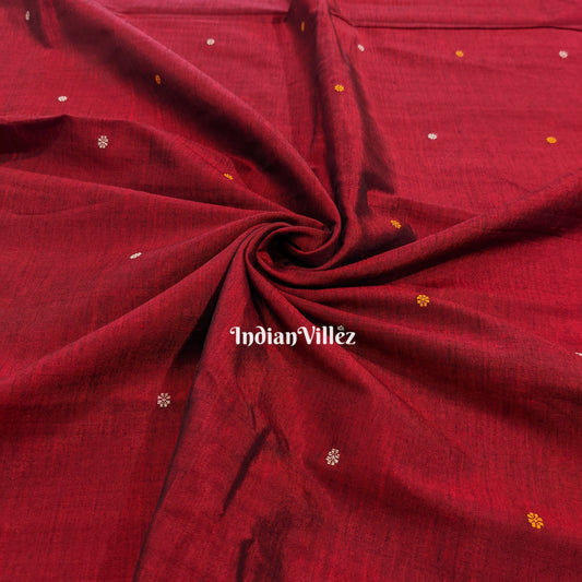 Maroon Bomkai Silk & Cotton Handloom Fabric