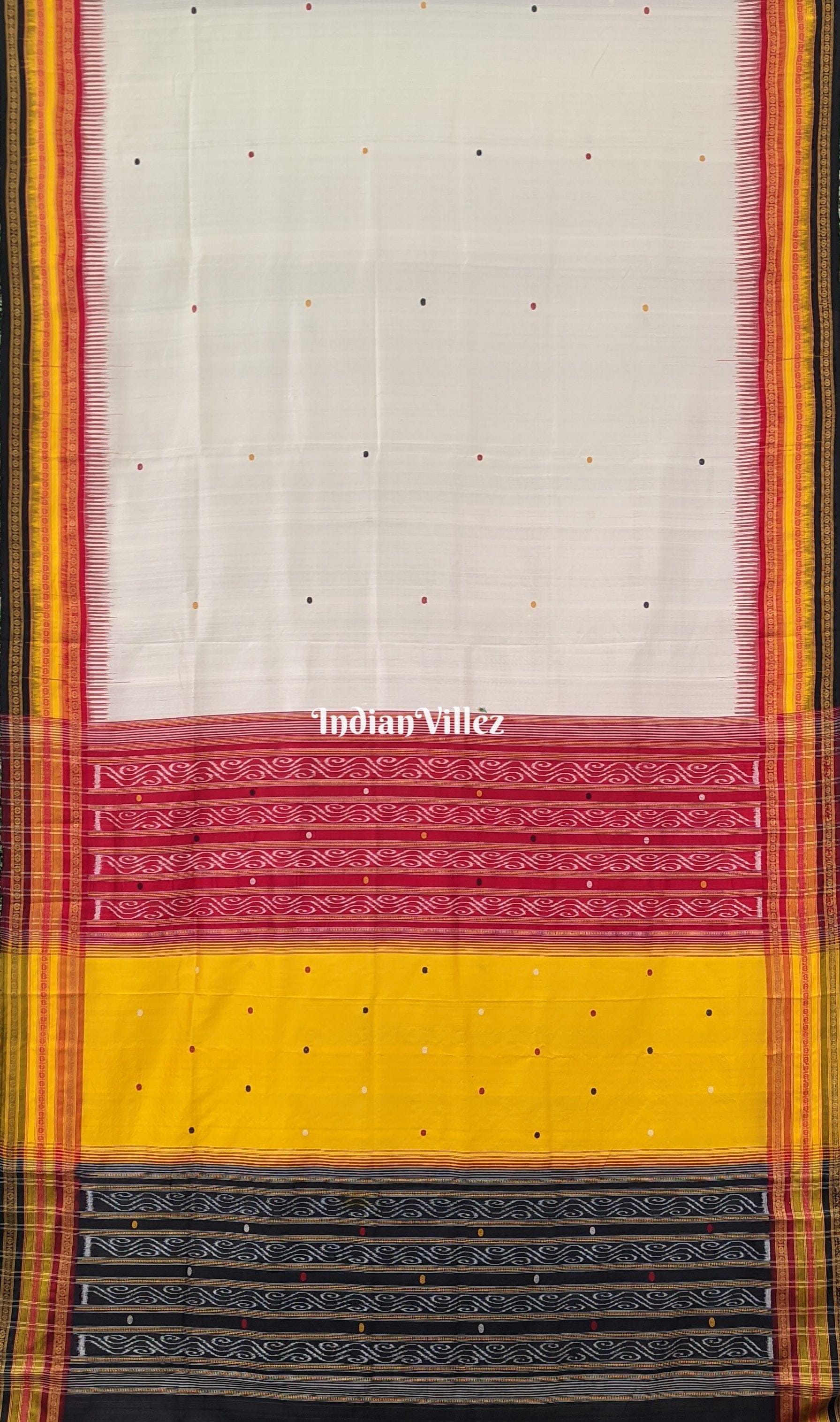 White Kathiphera Ikat Odisha Handloom Silk Saree