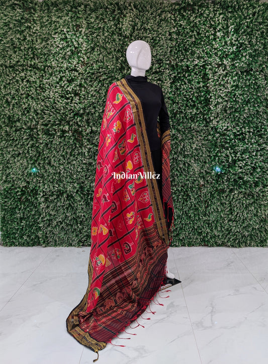 Red Nabakothi Odisha Handloom Silk Dupatta