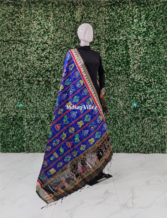 Navy Blue Nabakothi Odisha Handloom Silk Dupatta