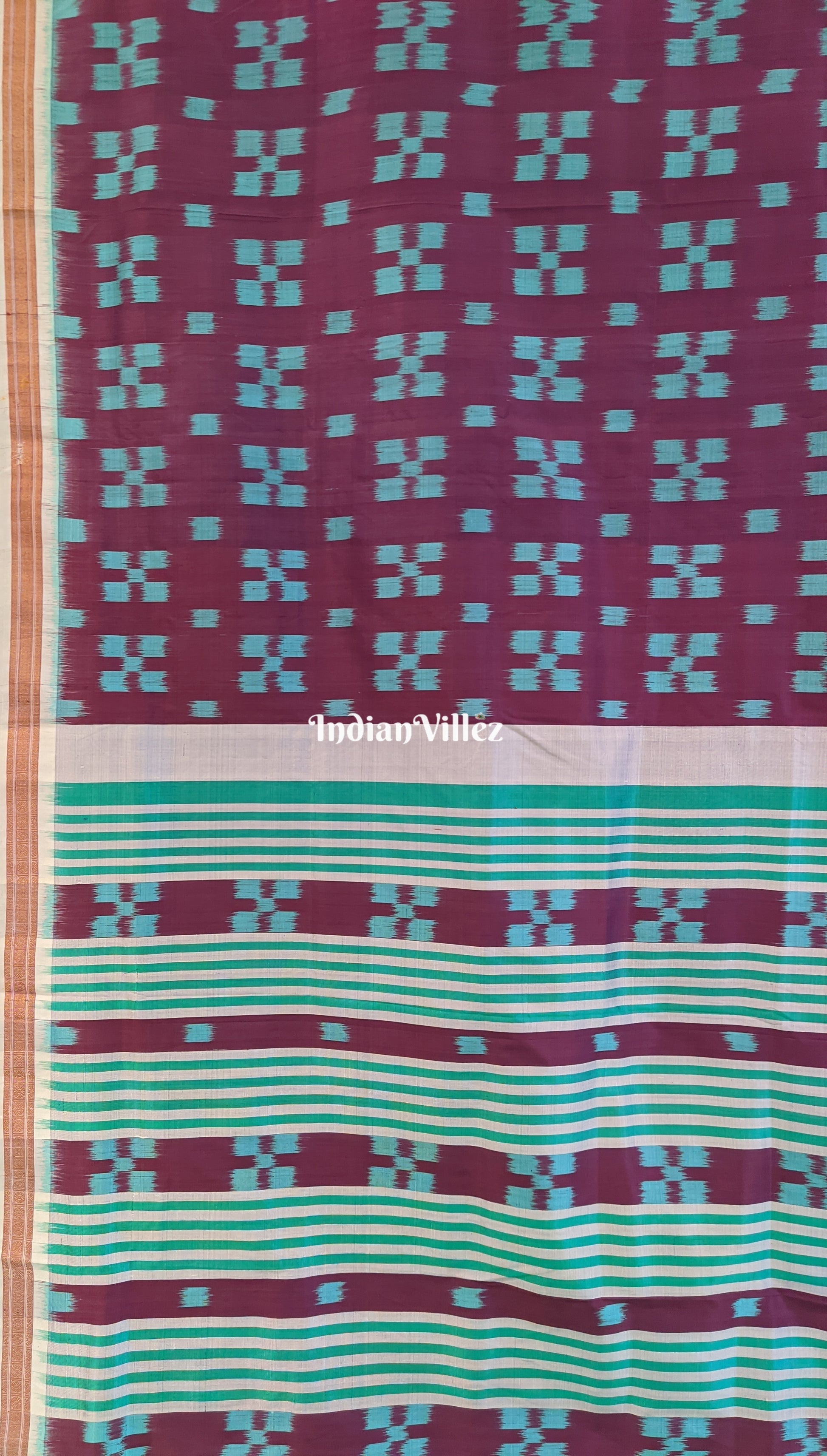 Contemporary Pasapali Aquamarine with Purple Base Sambalpuri Ikat Silk Saree